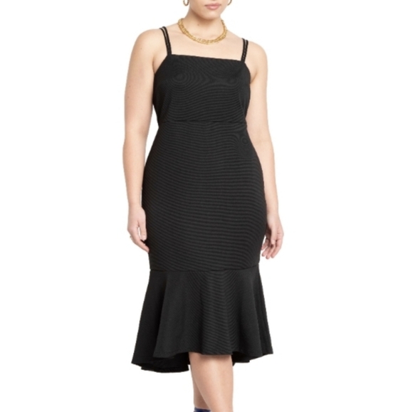 NWOT Eloquii Black Double - Strap Midi Trumpet Dress - Picture 1 of 13